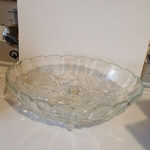 Indiana Glass Clear Floral Footed Bowl